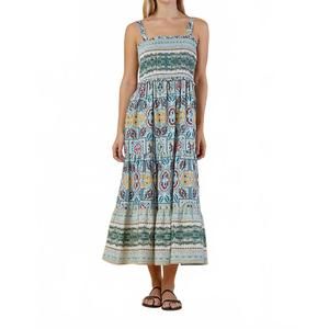 NEW OLIVIA BY LIVRO boho smocked printed milly midi dress in solstice